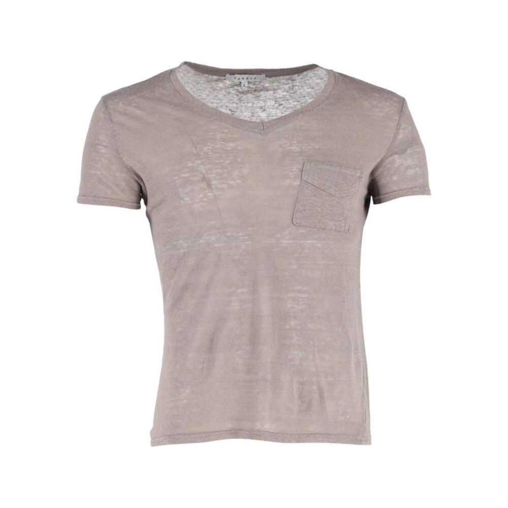 Sandro Paris V-neck T-shirt in Brown Linen
